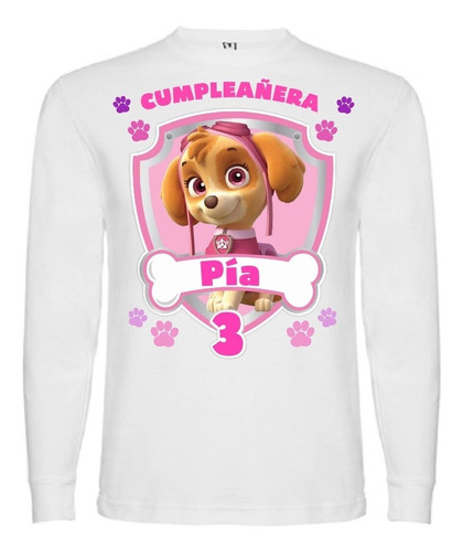 Polera Larga Skye Paw Patrol Cumpleaños Personalizada Niñas 