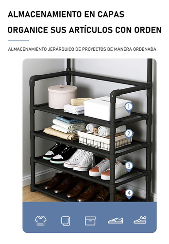 Zapatera Perchero Multi Organizador 4 Niveles Montable Rack Negro