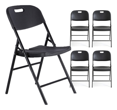 Kit 4 Sillas Plegables Fiesta Jardin Eventos uso rudo salon color negro lisa