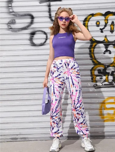 comprar Shein Adolescentes Top Tank C\u002Festampado De Letra  & Pantalón