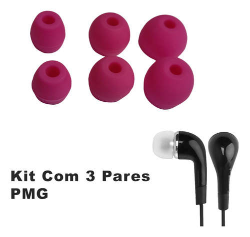 3 Pares Proteçao Fone De Ouvido Silicone Em 3 Formatos Cor PinkPMG