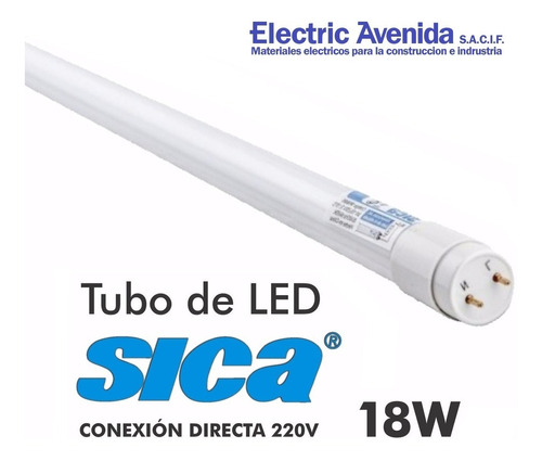 Tubo Led Sica 18 W Con Difusor De Vidrio Luz Dia T8 6400k