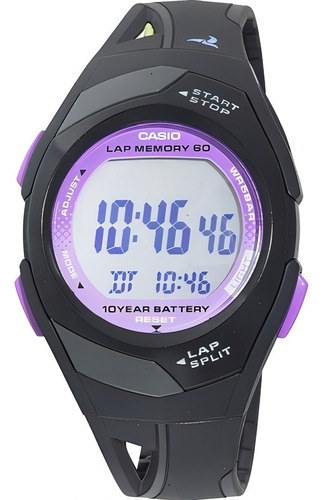 Pulseira de relógio feminina Casio Digital Str300 preta roxa, pulseira colorida, str-300-1ccf