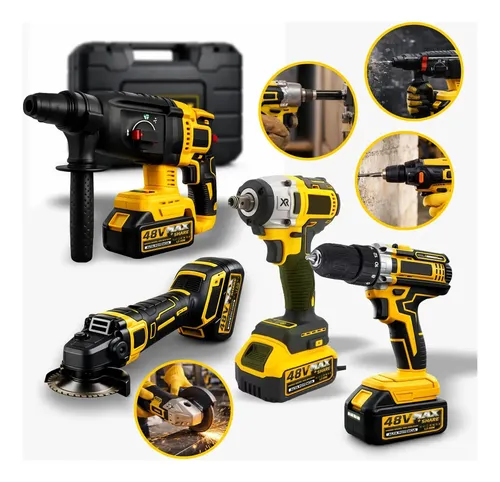 Kit Multiferramentas 4 Em 1 | 48V Sem Fio Com 2 Baterias Furadeir...