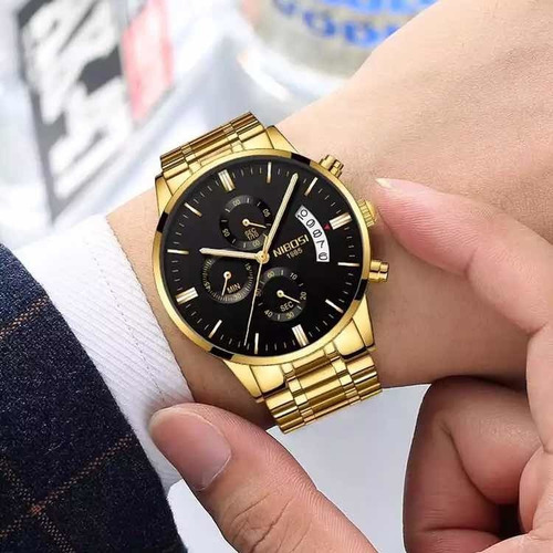 Relógio Masculino Nibosi 100% Funcional Dourado Importado