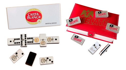 Domino Tecate Plata / Domino Carta Blanca B/n Caja Plastico