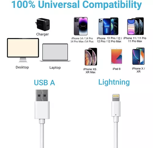  Paquete de 1 cargador original de Apple [certificado MFi de  Apple], cable Lightning a USB compatible con iPhone Xs  Max/Xr/Xs/X/8/7/6s/6plus/5s, iPad Pro/Air/Mini, iPod Touch (blanco 2M/6.6  pies) : Electrónica