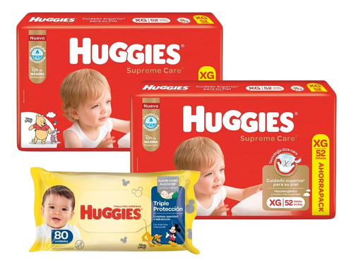 Set 2 Pañales Huggies Supreme Care + Toallitas Humedas 