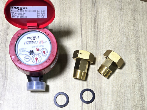 Medidor De Agua Caliente 3/4 Nereus + Cola De Bronce