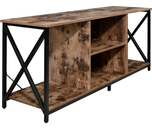 Estante Boho Industrial + Buro Televisor Tres Niveles Color Café