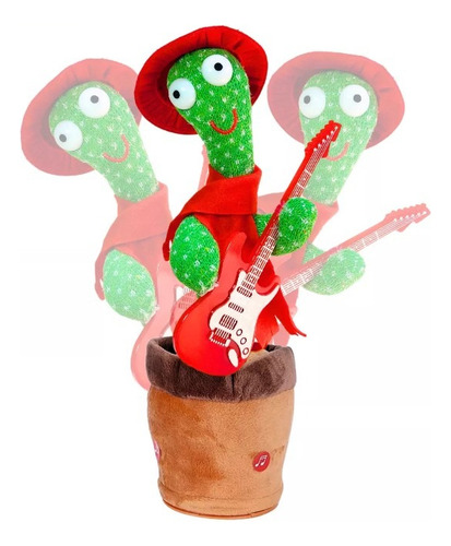 Juguete Cactus Bailarín Con Música Baila Canta Y Repite Voz Gorro Rojo- Guitarra