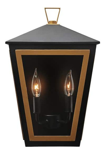 Lampara De Pared Para Exterior 16'' Aplique Farol 2 Luces Estructura Negro