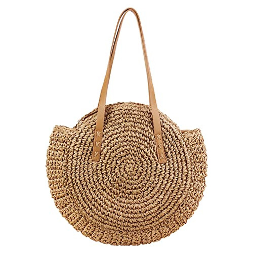 Mujer Beach Round Summer Straw Grande Hombro Woven Bolsa Voc