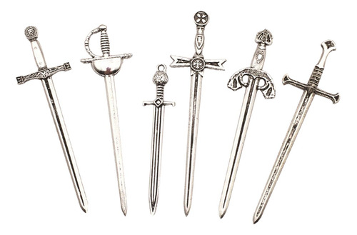 6 Piezas De Dijes De Espada De Caballero, Colgantes Antiguos