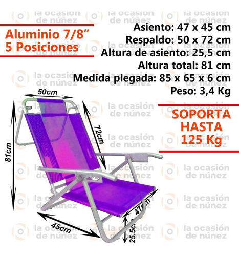 Imagen 2 de 6 de Reposera Sillon 5 Posiciones Aluminio Silla Baja Playa