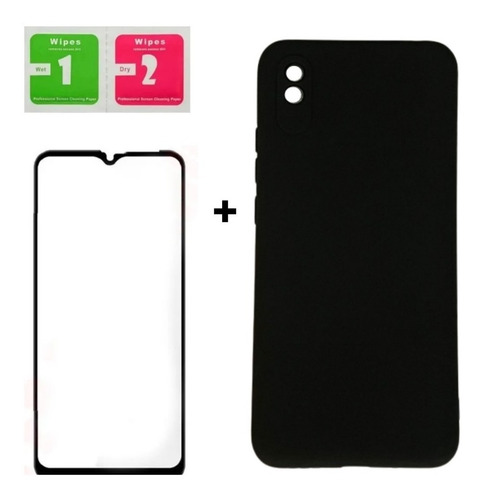 Capa Capinha + Película 3d Compatível Xiaomi Redmi 9a 6.53 Cor Preto Xiaomi Redmi 9A 6.53