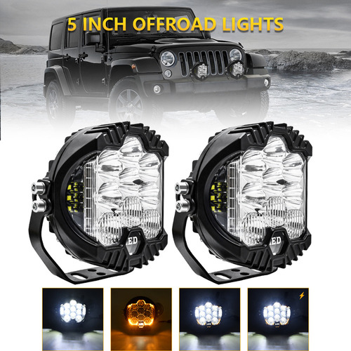 Combo Foco Trabajo Led 5 Spot Flood Offroad Luz Conduc, 2 Un