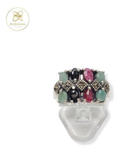 Imagen 5 de 10 de Anillo Plata Raices Piedra De Colores