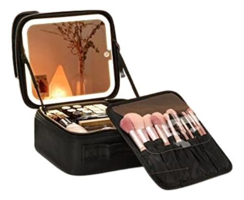 Estuche De Maquillaje Bolsa Cosmético Viaje Con Espejo Y Luz Color Multicolor