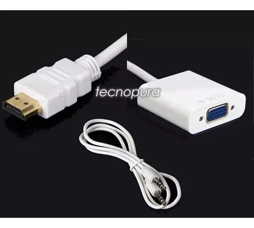 Convertidor / Adaptador HDMI a VGA + audio (incluye cable) - Tecnopura