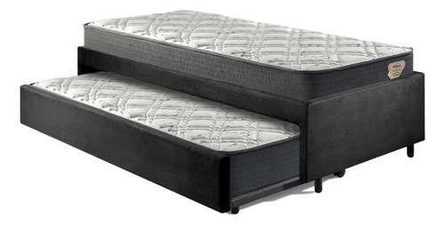 Bicama Box Viúva Suede Preto Com 2 Colchões Adapto Ecoflex