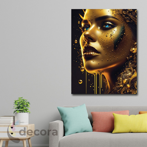 Cuadro Mujer Dorado Negro Elegante Canvas Artistica A5 60x40