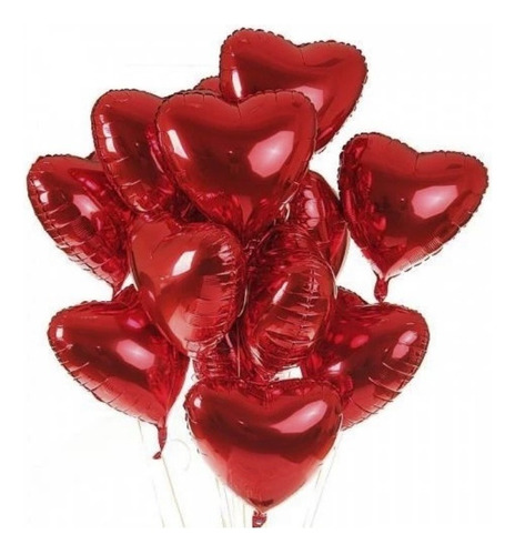 Balão Coração Metalizado Vermelho 45 Cm Com 10 Unidades