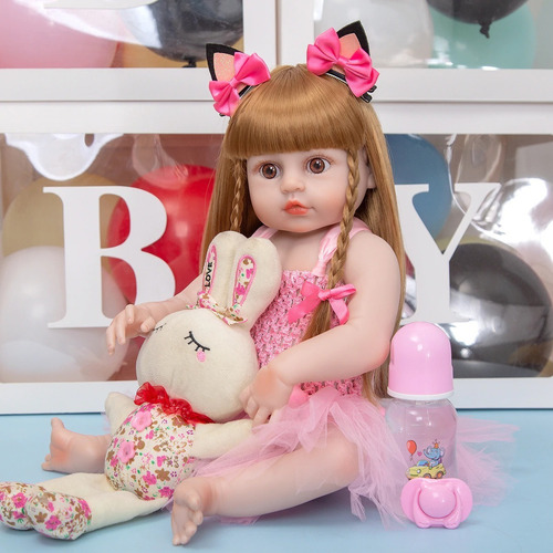 Boneca Bebê Reborn 48cm Ruiva Olhos Castanhos - Silicone