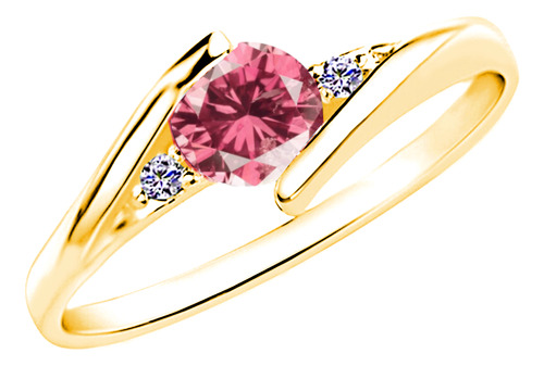 Anillo Oro 14k Certificado Diamante Rosa Swarovski M Lvr
