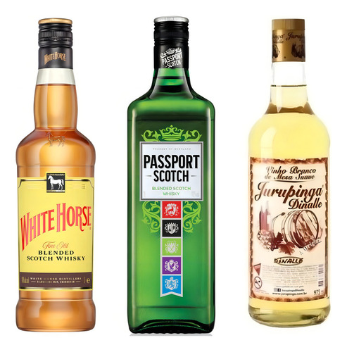 Whisky White Horse 1l + Passport 1l + Jurupinga 975ml