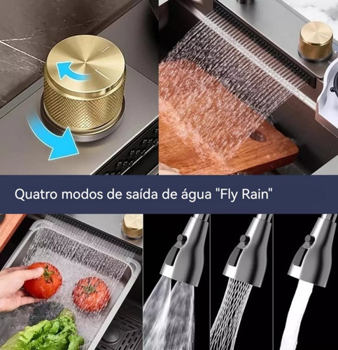Cuba Pia Cascata Premium Completa Com Acessórios Torneira Monocomando + Lavador De Copos Cozinha Cor Prata Gourmet Aço Inox 304 Duckly