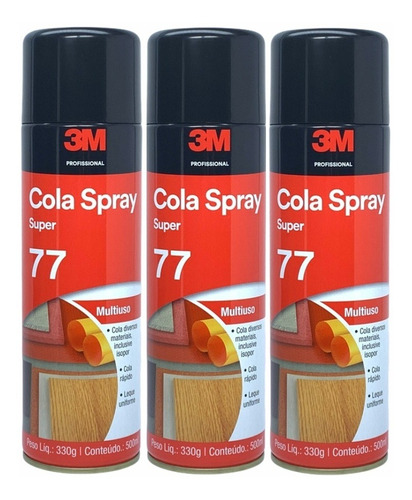 Kit 3 Cola Super 77 3m Ideal P/ Isopor Papel Cortiça Espuma