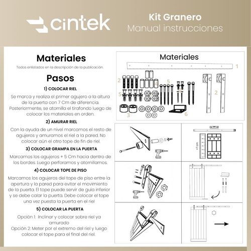 Kit Puerta Corrediza Granero Riel 1.60 Metros Cintek