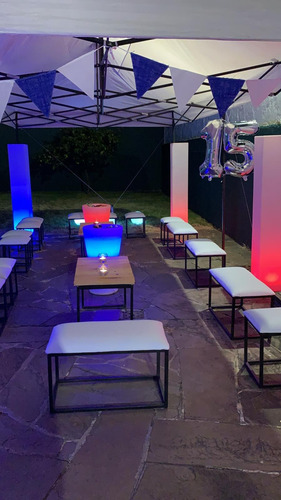 Imagen 9 de 9 de Alquiler Para Fiestas- Living Led- Hierro Y Madera- Puff Led