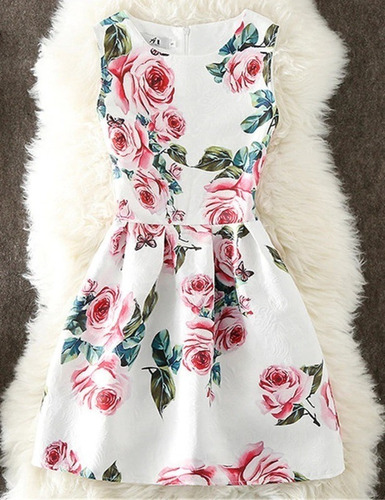 Imagen 1 de 4 de Vestido Blanco Con Rosas Flores Talla S Nuevo Con Etiqueta