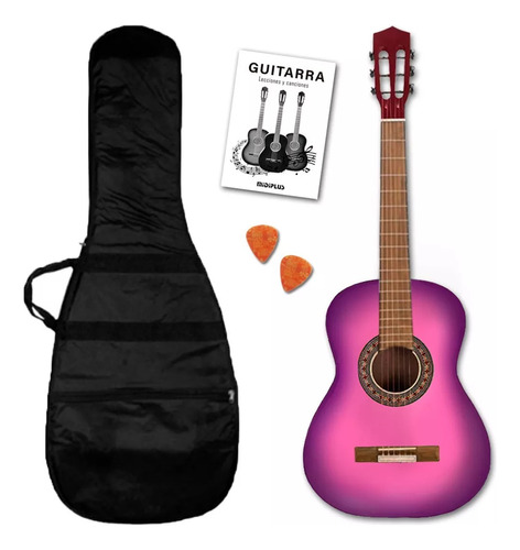 Guitarra Criolla 3/4 Clásica Con Funda Color Rosa Promo
