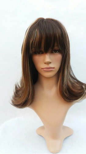 Peruca Lace Wig Repicada Castanho Com Luzes 40cm