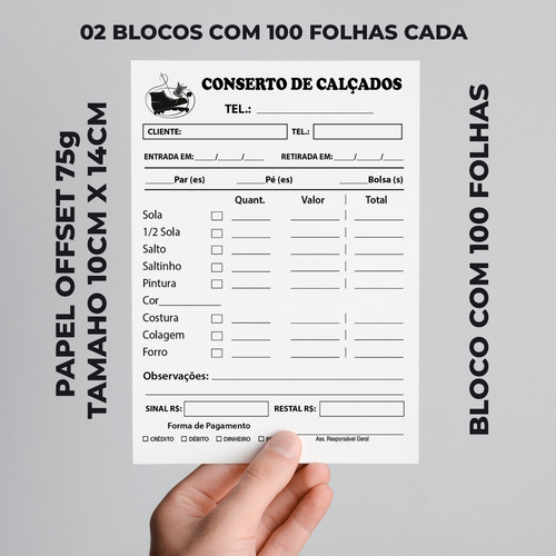 Talão De Conserto De Calçados, Bolsas E Tênis 2 Blocos