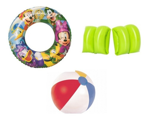 Flotador Infantil Mickey Mouse+ Flotador Brazos +pelota Env 