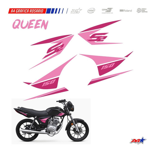 Calcos Motomel S2 Ploter Stunt Queen Pink Rosa Fucsia Girl