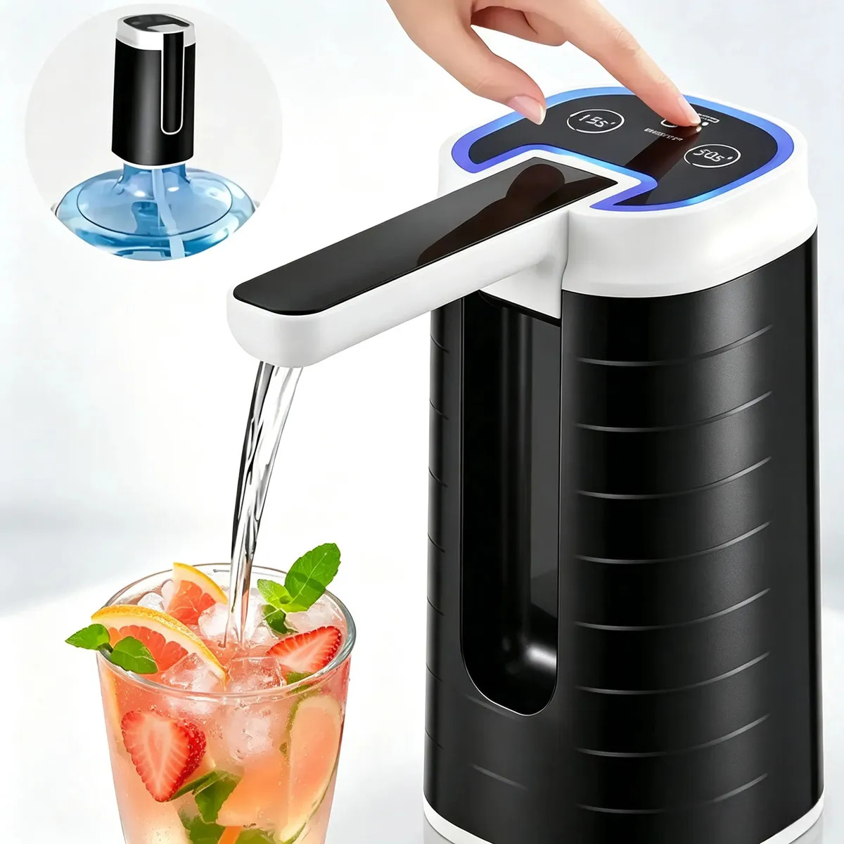 Bomba De Agua Eléctrica Plegable Portátil para Garrafón de Agua, USB Recargable con 3 Modos Nergo Hoovoo