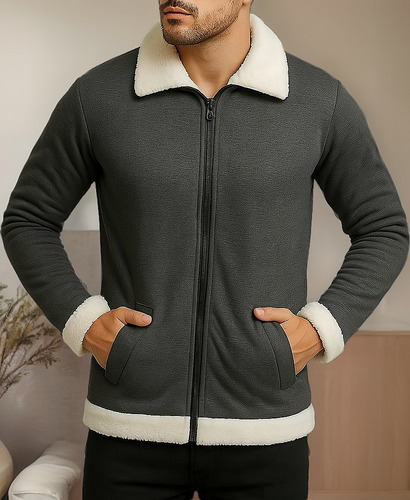Campera Gris Forrada En Piel Abrigada Y Liviana Hombre