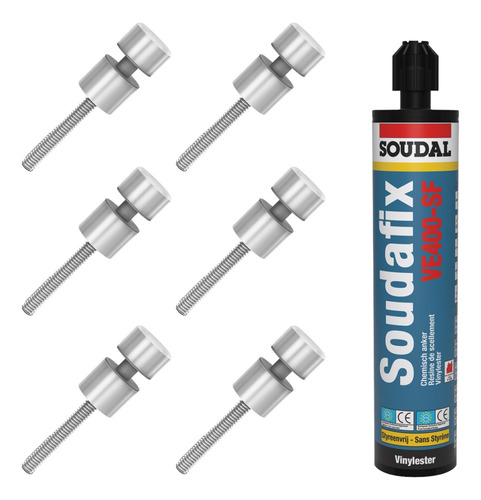 Separador Muro Vidrio 8-12 Mm 6 Pzas Incluye Anclaje Químico