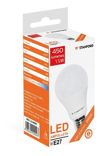 5 Unidades Ampolleta Led A65 Clasica 15w E27 Cálida 2800k