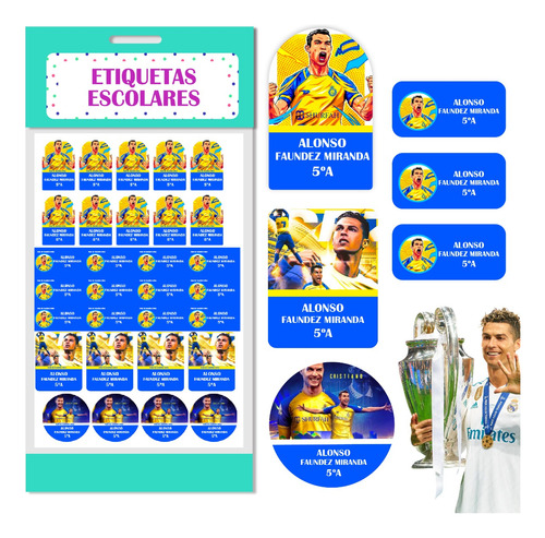 Etiquetas Escolares Personalizadas Ronaldo Utiles Ropa