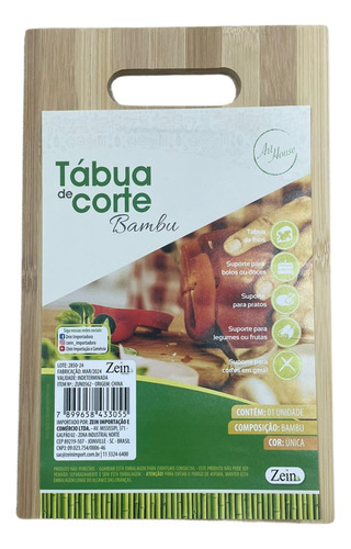 Tabua De Corte Bambu Retangular 25x15 Com Alça Cor Marrom-claro Lisa