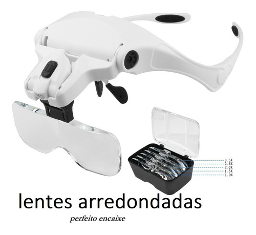 Lupa De Cabeça Profissional 2leds De Luz E 4 Lentes Aumento