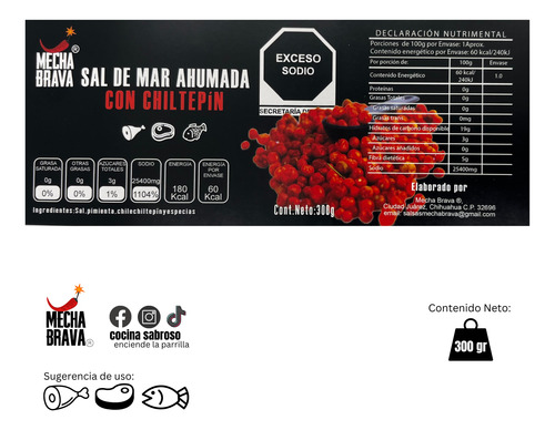 Sal De Mar Ahumada Con Chiltepin Mecha Brava 300g