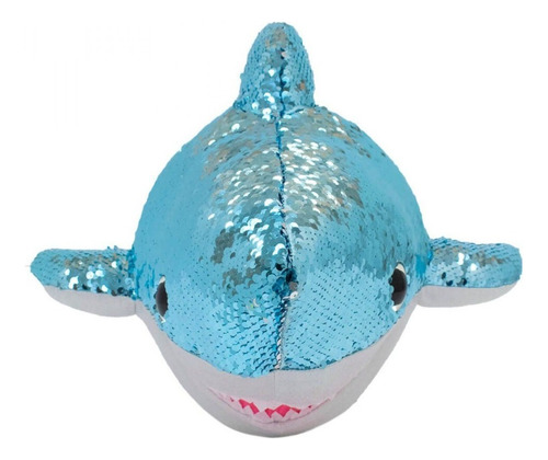 Tubarão De Pelúcia Com Lantejoulas Azul E Prateado 56 Cm