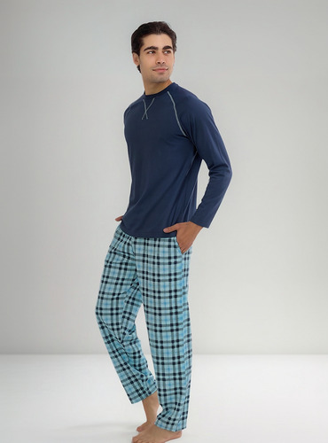Pijama Caballero Playera Manga Y Pantalón Conjunto Algodón